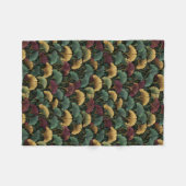 Teal Burgundy Vintage Ginkgo Leaf Pattern  フリースブランケット (正面(横))
