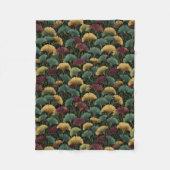 Teal Burgundy Vintage Ginkgo Leaf Pattern  フリースブランケット (正面)