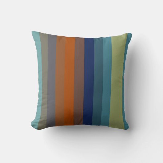 Teal & Burnt Orange Horizontal Stripes クッション (正面)