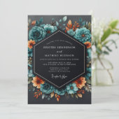 Teal Burnt Orange Moody Wedding 招待状 (スタンド正面)