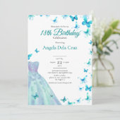 Teal Butterflies And Dress 18th Birthday Debut 招待状 (スタンド正面)