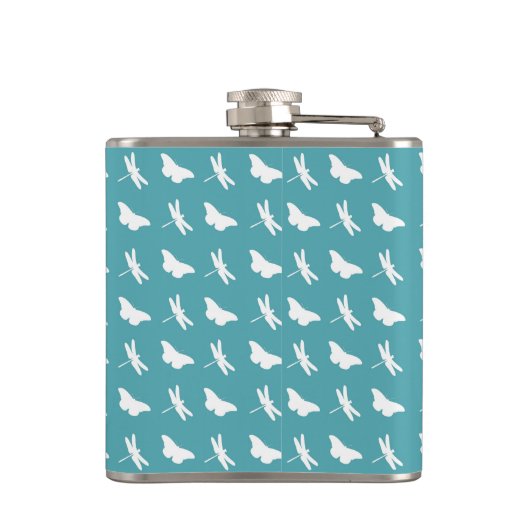 Teal Butterfly and Dragonfly Monogram フラスク (裏面)