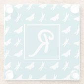 Teal Butterfly and Dragonfly Pattern Monogram ガラスコースター (裏面)