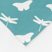 Teal Butterfly and Dragonfly Pattern Monogram フリースブランケット (角)