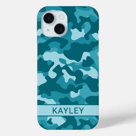 Teal Camouflage Personalized Case-Mate iPhoneケース (裏面)
