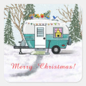 Teal Camper Christmas スクエアシール (正面)