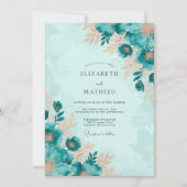 Teal Captivating Botanical Wedding 招待状 (正面)