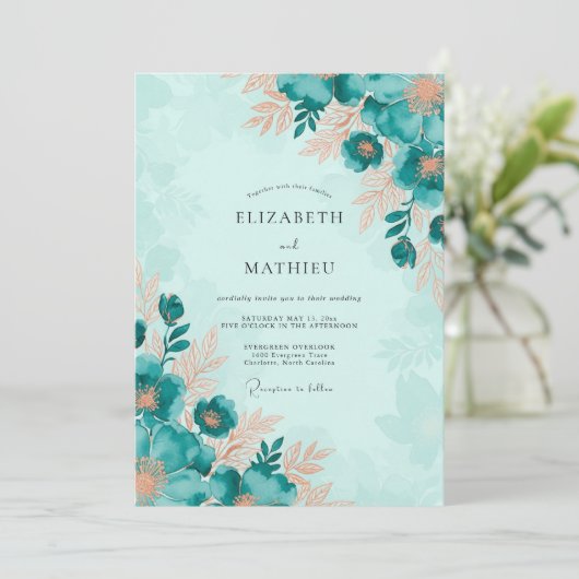 Teal Captivating Botanical Wedding 招待状 (スタンド正面)