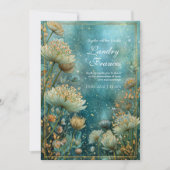 Teal Celestial Gilded Astrantia Wedding 招待状 (正面)