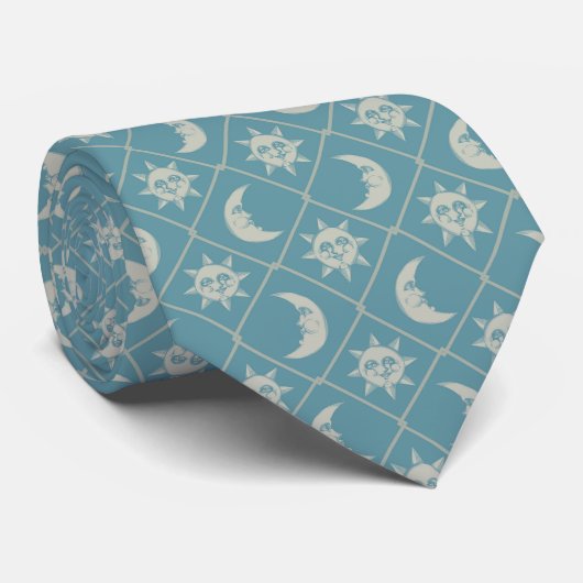 Teal Celestial Sun And Moon ネクタイ (ロール)