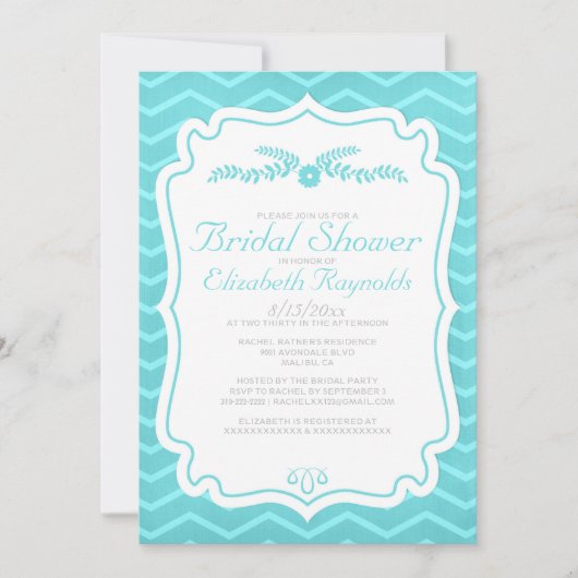 Teal Chevron Stripes Bridal Shower Invitations 招待状 (正面)