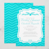 Teal Chevron Stripes Bridal Shower Invitations 招待状 (正面/裏面)