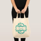 Teal Chic Damask Tote Bag トートバッグ (正面(商品))