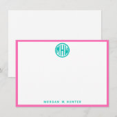 Teal Circle Monogram Font DIY BG サンキューカード (正面/裏面)