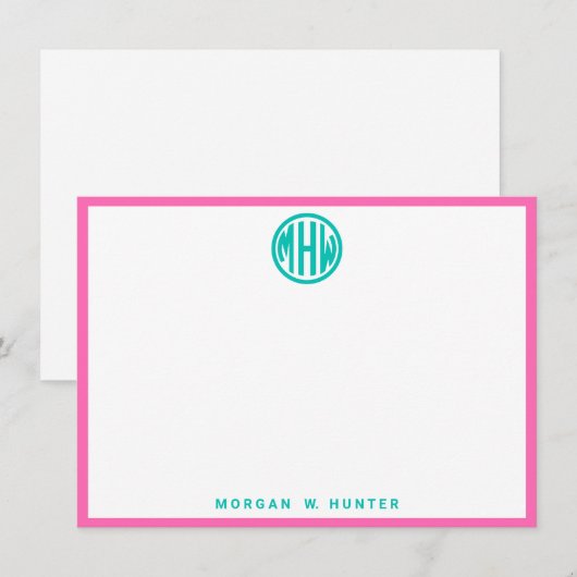 Teal Circle Monogram Font DIY BG サンキューカード (正面/裏面)