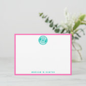 Teal Circle Monogram Font DIY BG サンキューカード (スタンド正面)