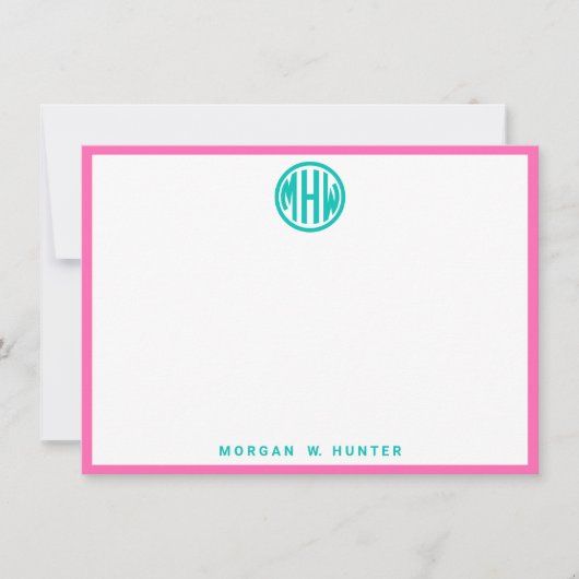 Teal Circle Monogram Font DIY BG サンキューカード (正面)