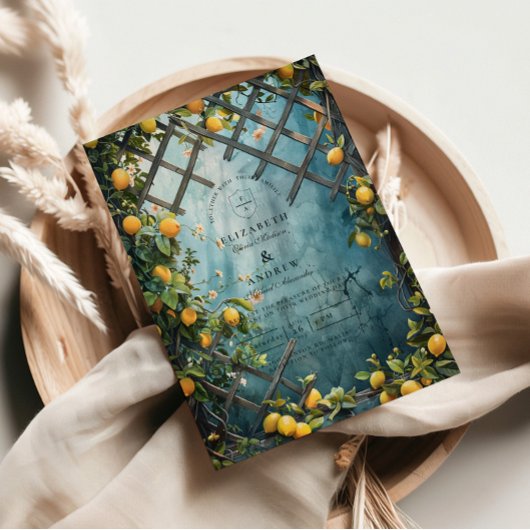 Teal Citrus Blossom Garden Wedding 招待状