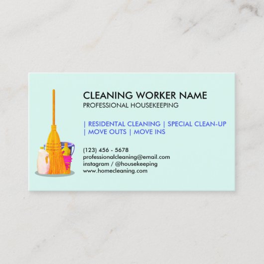 teal Cleaning Service Housekeeper Janitorial 名刺 (正面)