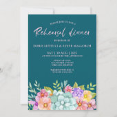  Teal Colorful  Floral Rehearsal Dinner  招待状 (正面)