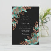 Teal Copper Botanical Bloom Wedding 招待状 (スタンド正面)