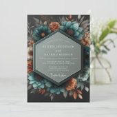 Teal Copper Dramatic Botanical Wedding 招待状 (スタンド正面)