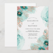 Teal Copper Ethereal Coastal Wedding 招待状 (正面/裏面)