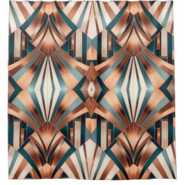 Teal Copper Geometric Skyscraper Neo Art Deco シャワーカーテン
