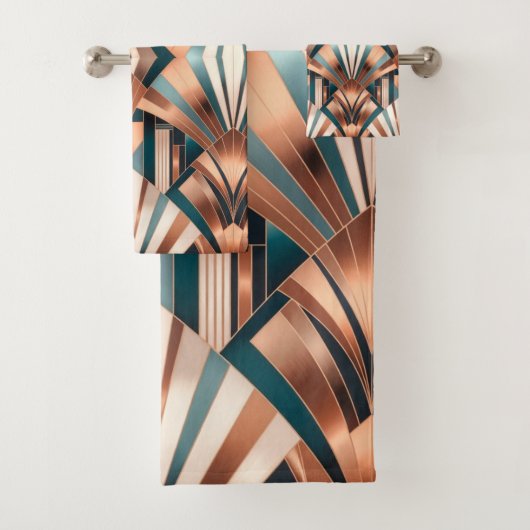 Teal Copper Geometric Skyscraper Neo Art Deco バスタオルセット (インサイチュ)