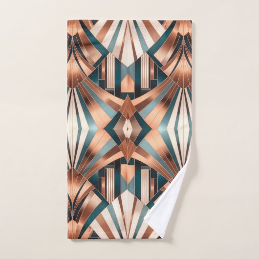 Teal Copper Geometric Skyscraper Neo Art Deco バスタオルセット (ハンドタオル)