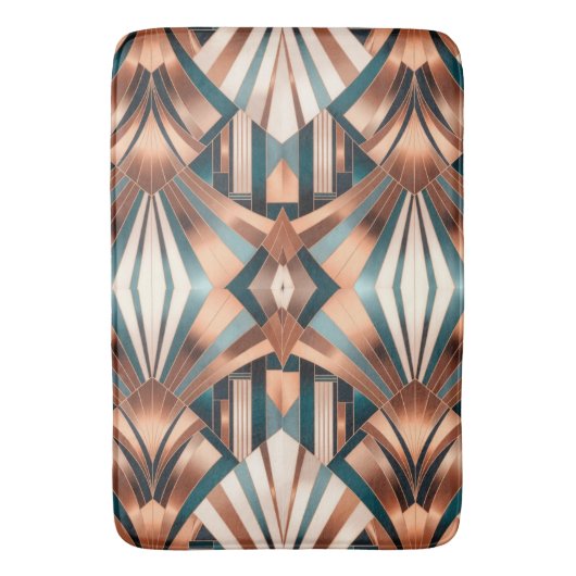 Teal Copper Geometric Skyscraper Neo Art Deco バスマット (正面縦)