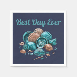 Teal Copper Sea Shell Beach Wedding Paper Napkin スタンダードカクテルナプキン