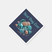 Teal Copper Sea Shell Beach Wedding Paper Napkin スタンダードカクテルナプキン (角)