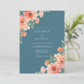 Teal Coral Bloom Whimsy Wedding 招待状 (スタンド正面)
