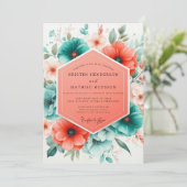 Teal Coral Blossom Romance Wedding 招待状 (スタンド正面)