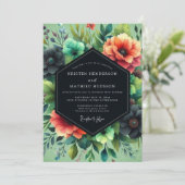 Teal Coral Dramatic Bloom Wedding 招待状 (スタンド正面)