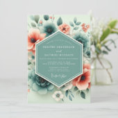 Teal Coral Ethereal Flora Wedding 招待状 (スタンド正面)