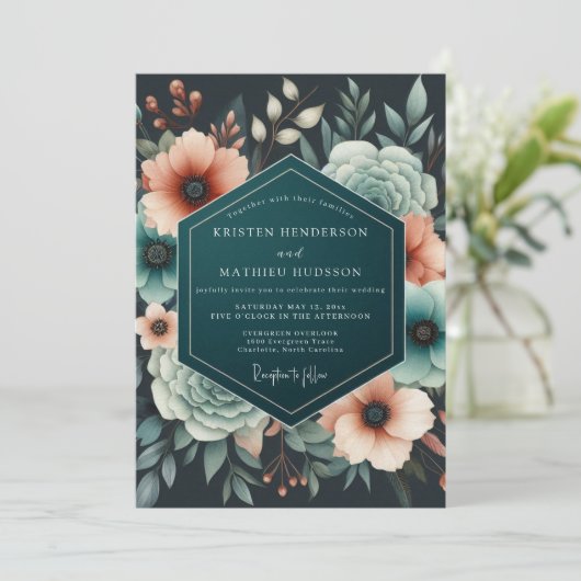 Teal Coral Eventide Wedding 招待状 (スタンド正面)