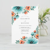 Teal Coral Exhilarating Summer Wedding 招待状 (スタンド正面)