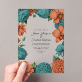 Teal & Coral Modern Botanical Wedding アクリル招待状 (インサイチュ (ポータブル))