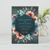 Teal Coral Nocturnal Bloom Wedding 招待状 (スタンド正面)