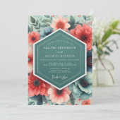 Teal Coral Opulent Flora Wedding 招待状 (スタンド正面)