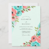 Teal Coral Vibrant Spring Wedding 招待状 (正面)