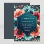 Teal Coral Wedding 招待状 (正面/裏面)