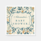 Teal Cottage Floral Baby Shower スタンダードカクテルナプキン (正面)