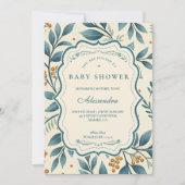 Teal Cottage Floral Baby Shower 招待状 (正面)