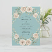 Teal Cream Floral Flourish Wedding 招待状 (スタンド正面)