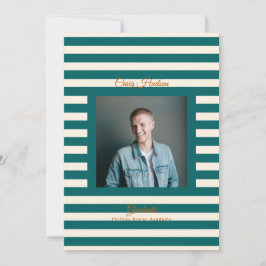 Teal Cream Preppy High School Photo Grad Cards 案内状