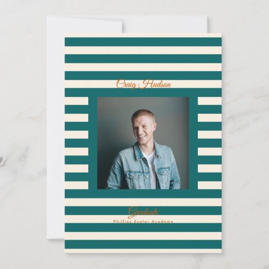 Teal Cream Preppy High School Photo Grad Cards 案内状 (正面)