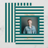 Teal Cream Preppy High School Photo Grad Cards 案内状 (正面/裏面)